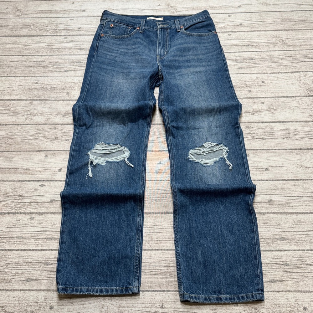 Levi's Jeans Mens 32x29 Indigo Wash Denim Low Pro Straight Leg Distressed Cotton